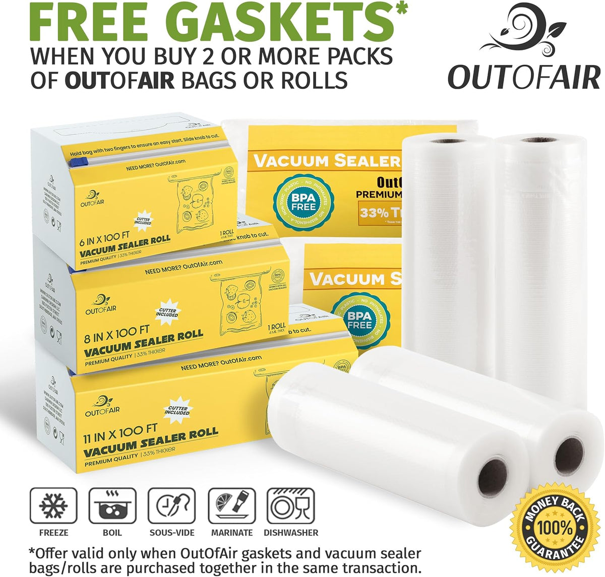 100 Vacuum Sealer Bags: Gallon Size (11" X 16") by Works with Foodsaver & Other Machines - 33% Thicker BPA Free, Commercial Grade, 11 X 16 Inches
