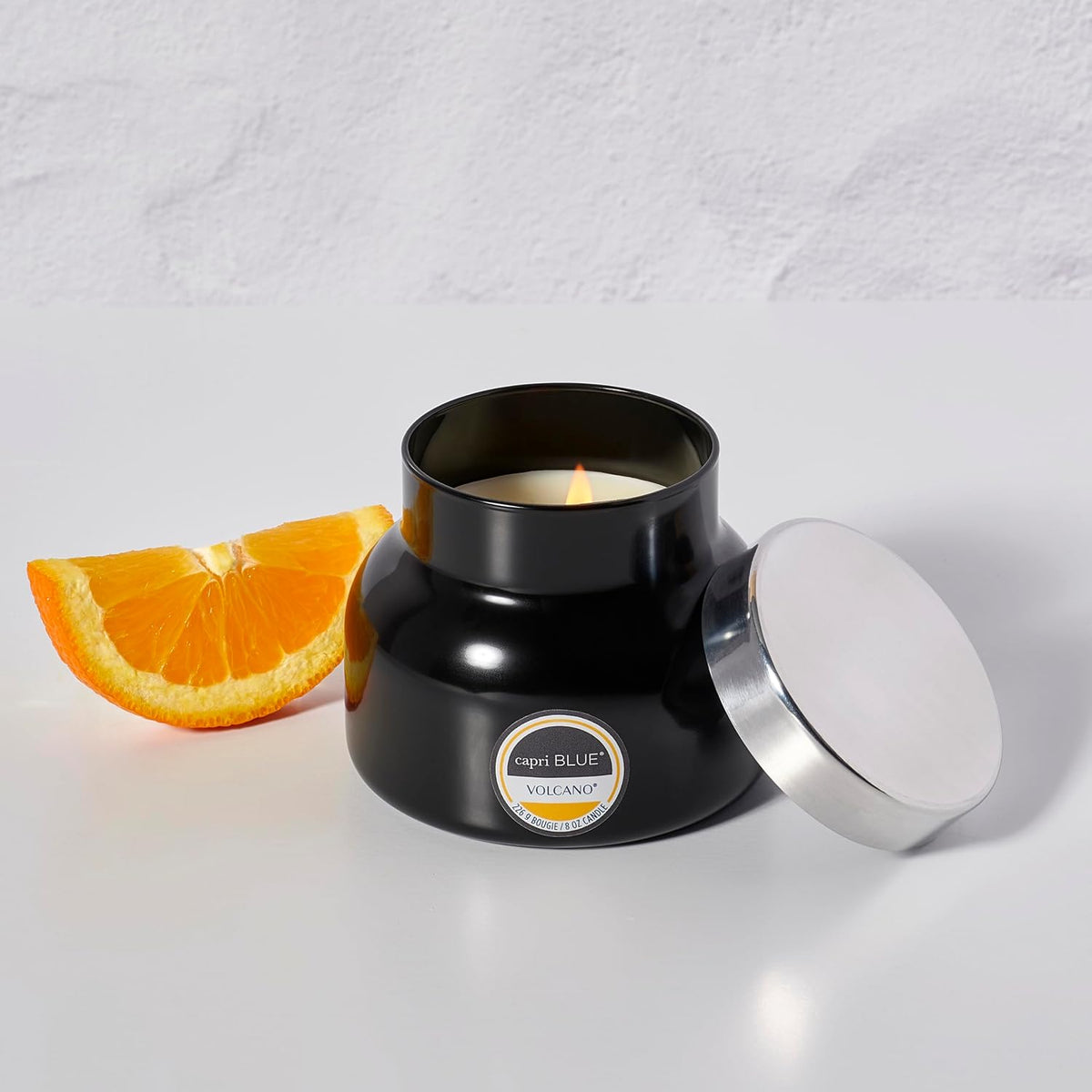 Capri Blue Volcano Scented, Glass Jar Candles for Home with Tropical Fruit & Sugared Citrus, Soy Wax Blend, Black Color (8 Oz)