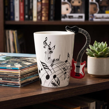12.9 Oz Guitar Ceramic Mug - Music Note Tea Coffee Milk Cup Mug Gift for Guitar Players, Musicians, Women, Men, Friends, Teachers, Red